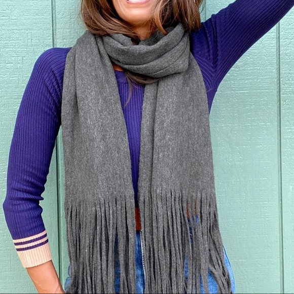 Lucky Brand Wide Fringe Solid Brushed Scarf (Charcoal Grey) - Picture 7 of 7